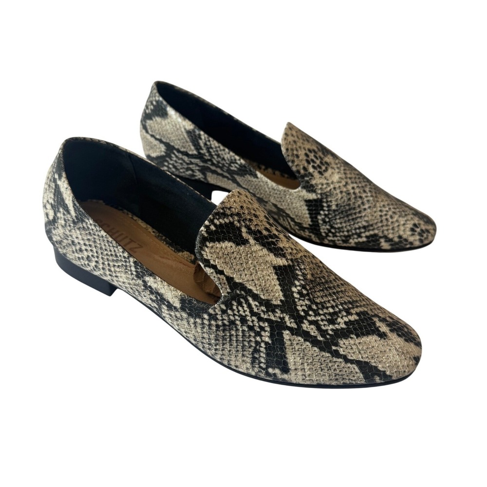 Schutz‎ Womens Grey Snakeskin Embossed Pointed Toe Loafers Side Cutout Flats 7.5